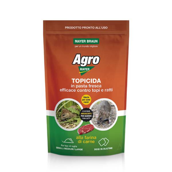 Confezione da 1,5 kg di Agromayer Maxy esca topicida in pasta fresca all'aroma carne per derattizzazione professionale.