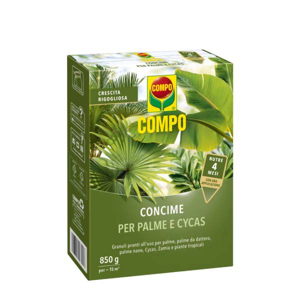 Confezione COMPO Concime Lenta Cessione per Palme e Cycas da 850g in plastica riciclata.