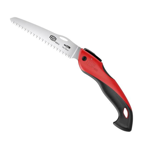 Sega da potatura pieghevole FELCO 602 con lama in acciaio cromato e impugnatura ergonomica rossa, ideale per tagli a tiro professionali.