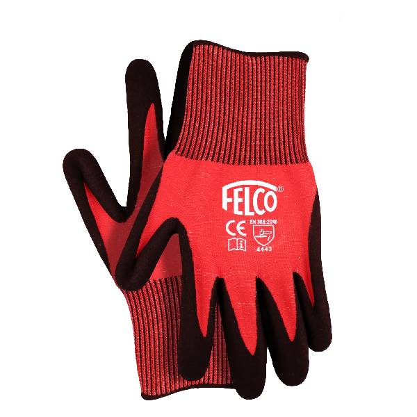 Guanti protettivi FELCO 701 Medium in fibra HPPE calibro 13 con palmo rivestito in nitrile per potatura professionale.
