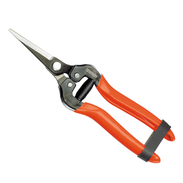Forbice speciale vendemmia 19 cm Stocker Art. 345 con lama in acciaio forgiato e manico ergonomico rivestito in PVC.