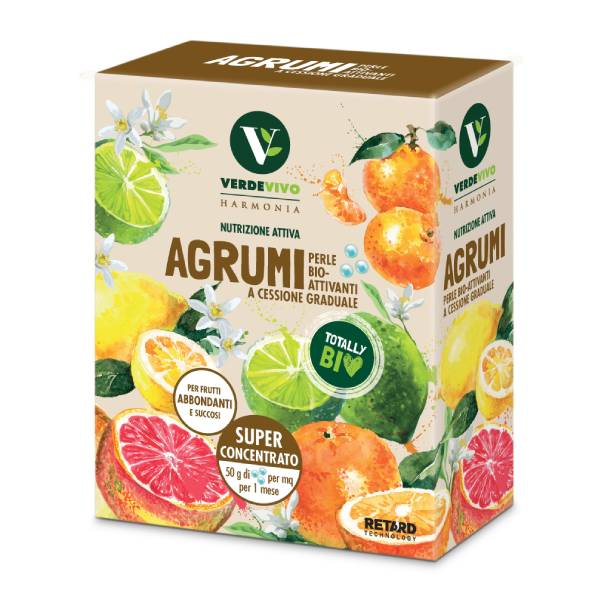 Confezione di concime in perle HARMONIA Agrumi 1 kg Verde Vivo, ideale per la concimazione biologica di limoni, aranci e mandarini in vaso.