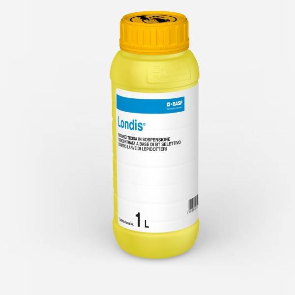 Confezione da 1 Litro di LONDIS® BASF, bioinsetticida selettivo per il controllo delle larve di lepidotteri in agricoltura.