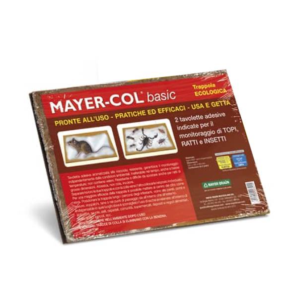 Coppia di tavolette adesive Mayercol Basic in faesite 280x190mm per monitoraggio e cattura roditori.