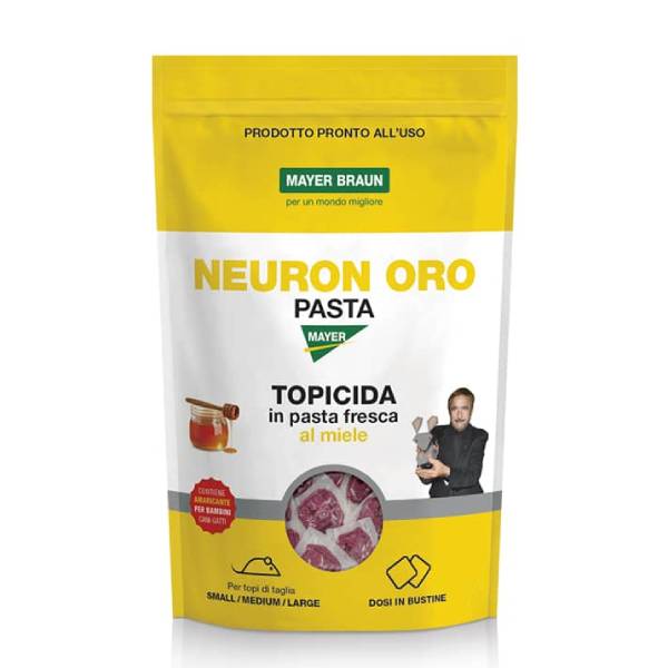 Confezione professionale da 1,5 kg di Neuron Oro Pasta Maxi al Miele Mayer Braun, esca rodenticida in pasta per il controllo dei topi.
