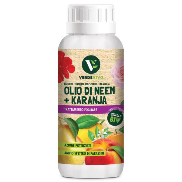Flacone 500ml Olio di Neem e Karanja EC Verde Vivo concentrato per trattamenti fogliari biologici