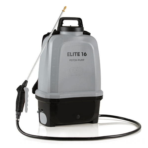 Pompa a zaino a batteria Elite 16 litri Volpi Originale dotata di 2 batterie al litio da 14.4V, pompa a pistone in acciaio inox e pressione massima a 8 bar.