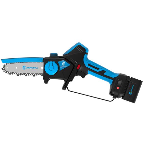 Potatore elettrico a catena Campagnola FURY XM con batteria plug-in, barra da 5 pollici e impugnatura ergonomica.