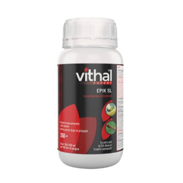 Flacone Epik SL 250 ml Vithal Expert: insetticida sistemico a base di Acetamiprid per la difesa di fruttiferi, ortaggi e vite.
