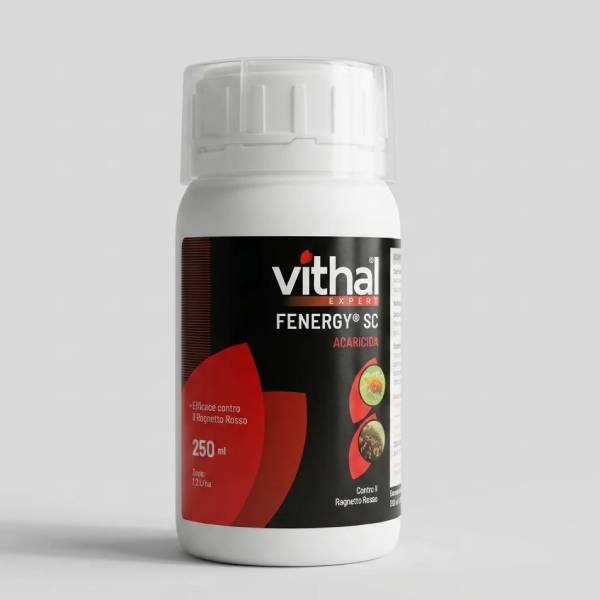 Confezione FENERGY® SC 250 ml Vithal Expert: acaricida professionale per il controllo totale del ragnetto rosso su agrumi, vite e orticole.